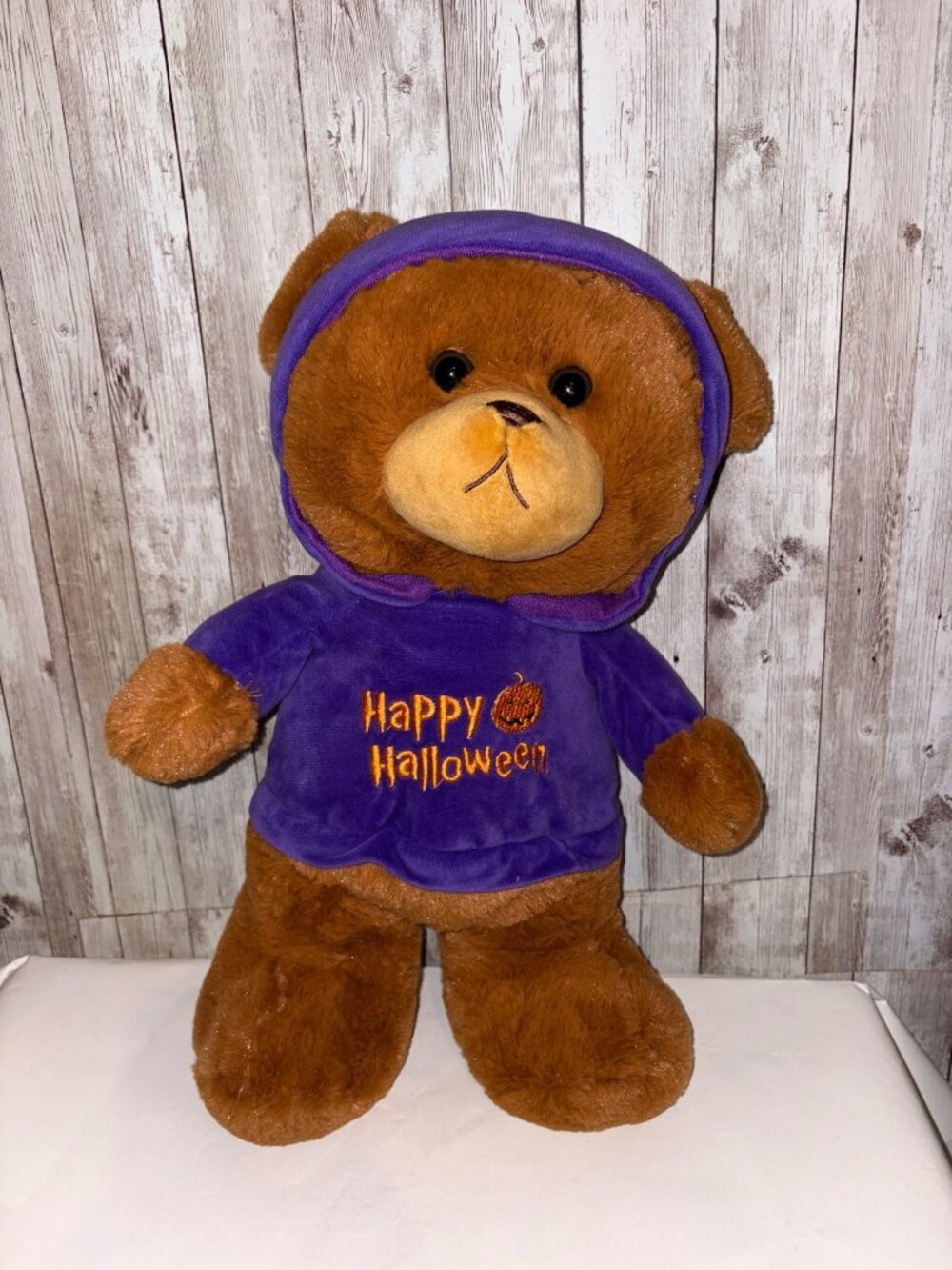 Plush Teddy Bear Purple Hoodie Happy Halloween Embroidery Kellytoy 14" Toy